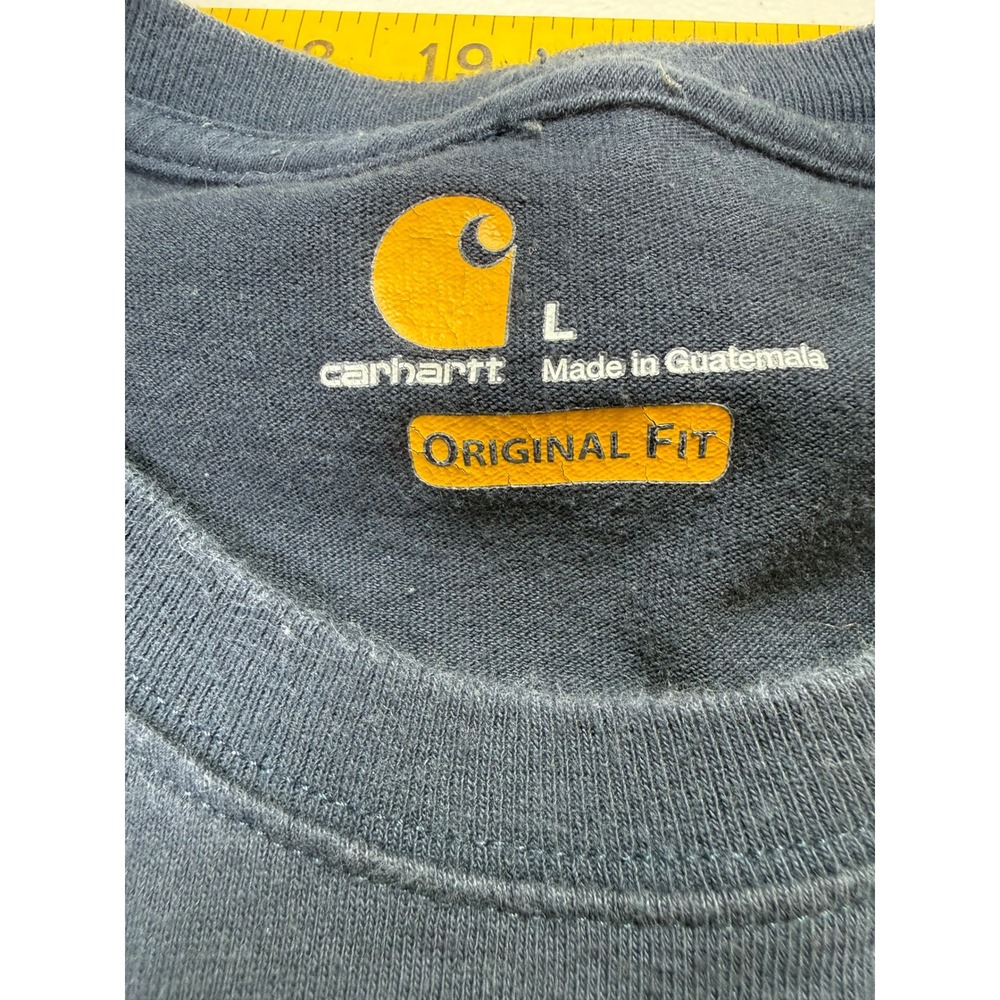 Carhartt Graphic T-Shirt Mens Large Navy Blue Fading Original Fit Logo - Picture 3 of 7